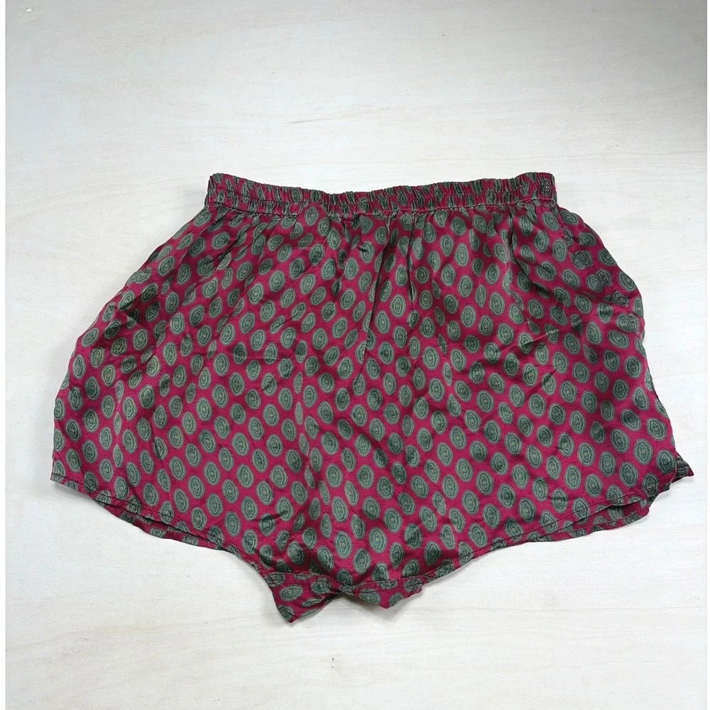 Rosetti Mens 100% Silk Boxer Shorts Medallion Print Burgundy Green Large